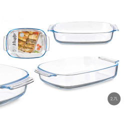BOROSILICATE RECTANGULAR TRAY WITH HANDLES 2700ML