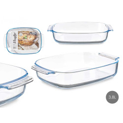 BOROSILICATE RECTANGULAR TRAY WITH HANDLES 3800ML