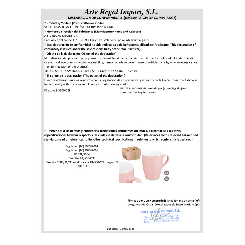 SET 4 TAZAS ROSA 410ML