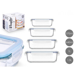 SET 4 BOROSIL LUNCH BOXES RECT 370 640 1000 1500ML