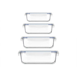 SET 4 BOROSIL LUNCH BOXES RECT 370 640 1000 1500ML