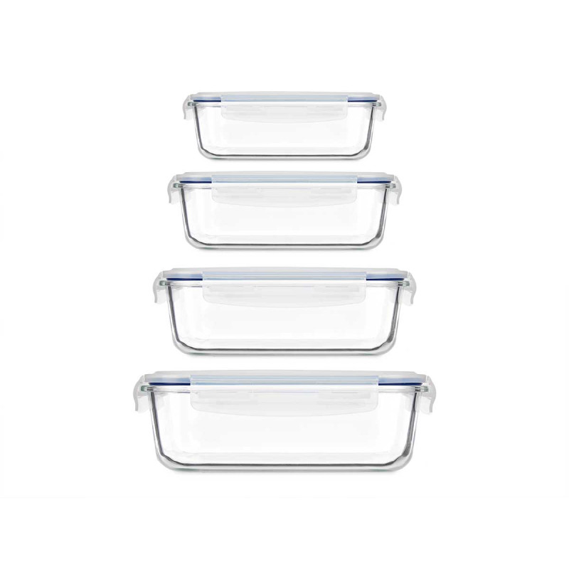 SET 4 BOROSIL LUNCH BOXES RECT 370 640 1000 1500ML
