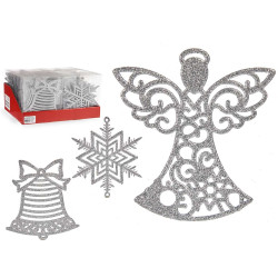 SET3 CIONDOLI ALBERO BRILLANTINI ARGENTO 15CM ASS3