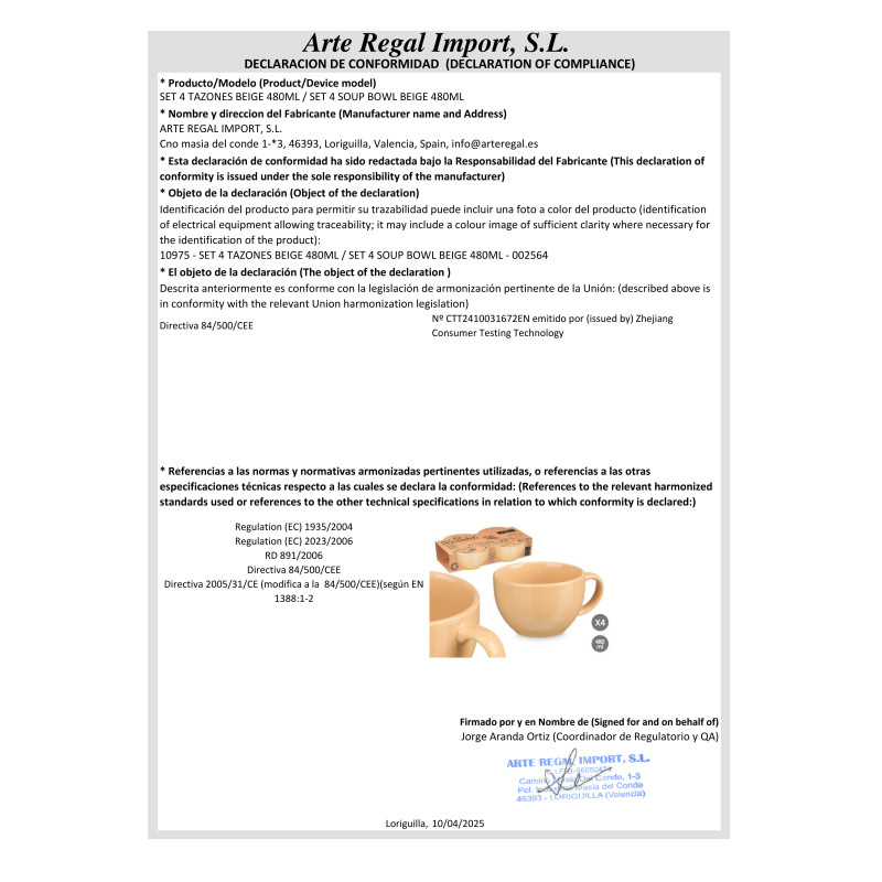 SET 4 TAZZONI BEIGE 480ML