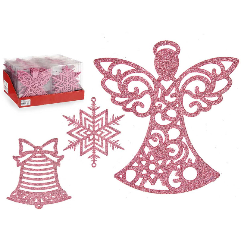 SET3 CIONDOLI ALBERO BRILLANTINI ROSA 15CM ASS3