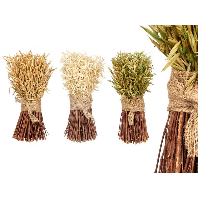 BOUQUET WITH RAFFIA RIBBON BARLEY 3 COLOURS ASSORT