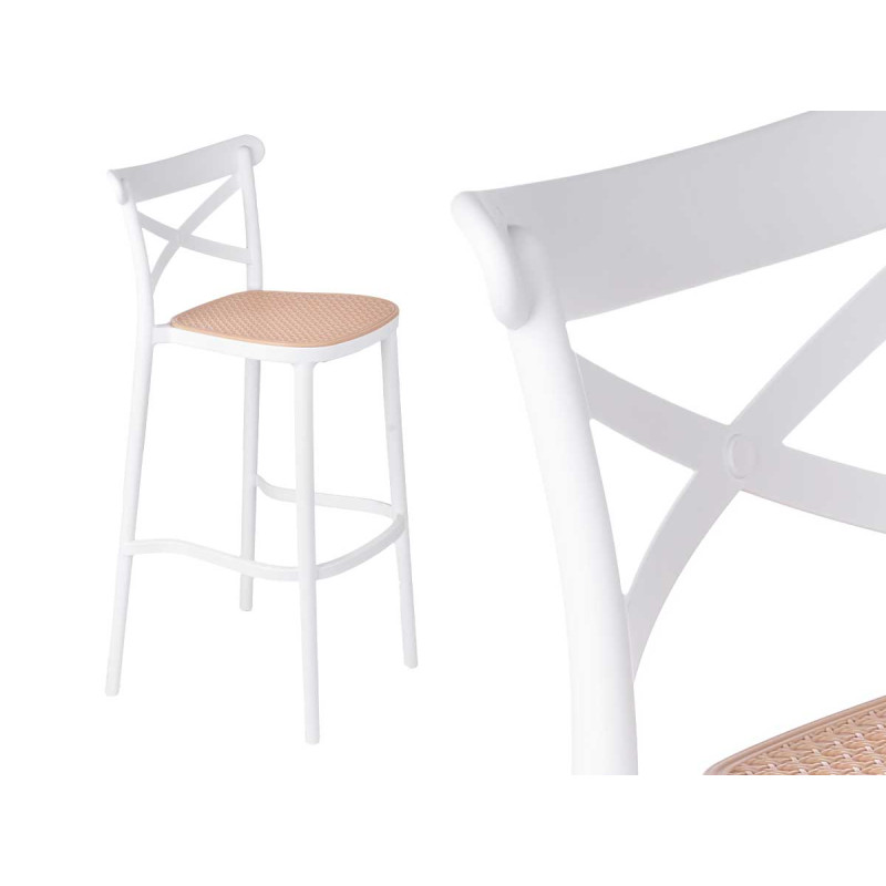 SGABELLO RATTAN PLASTICA BIANCO BEIGE