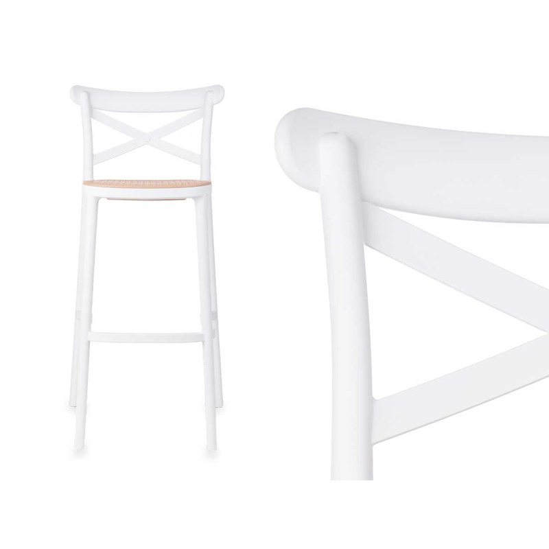 SGABELLO RATTAN PLASTICA BIANCO BEIGE