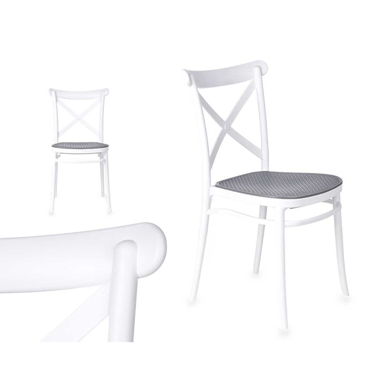 SILLA RATTAN PLÁSTICO BLANCA GRIS