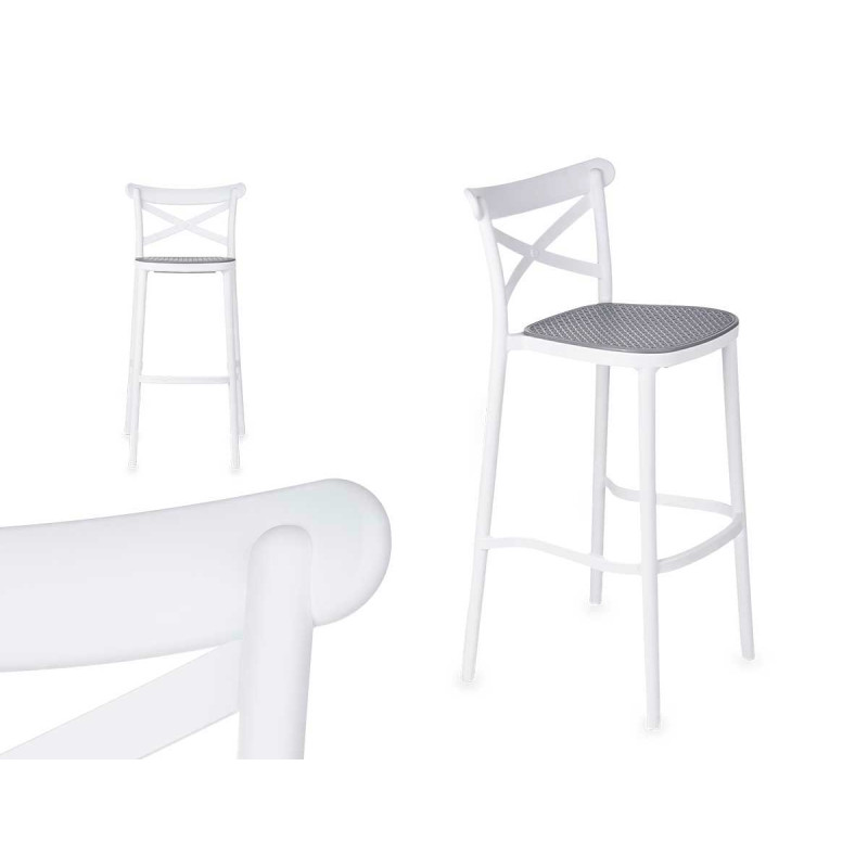 SGABELLO RATTAN PLASTICA BIANCO GRIGIO