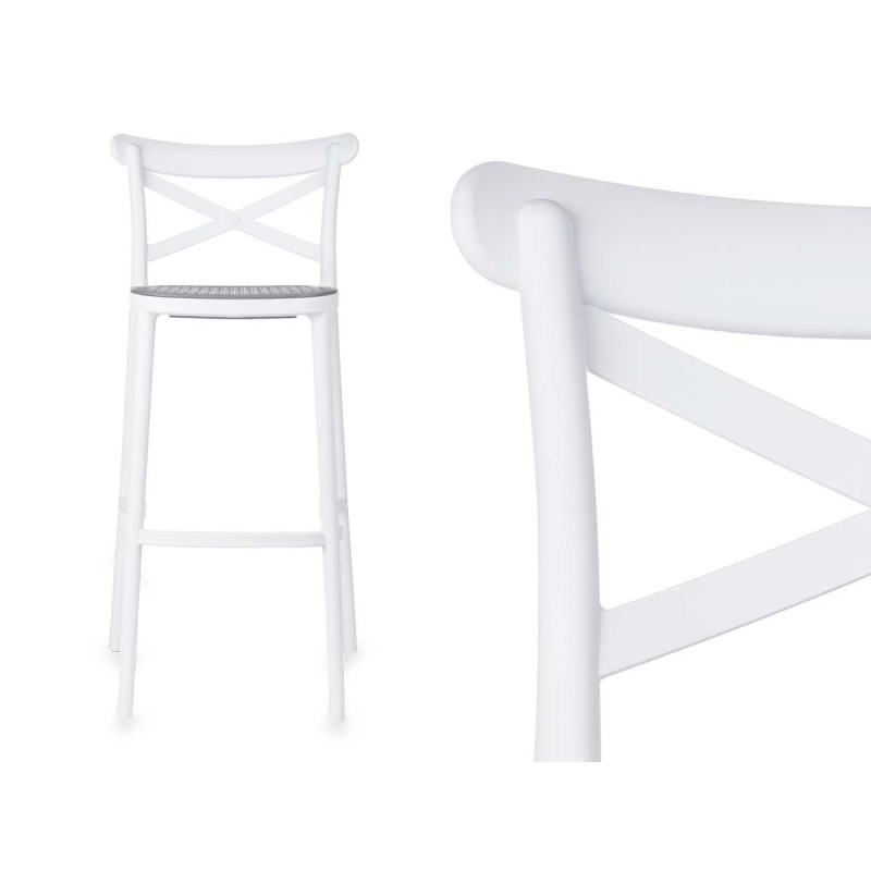 TABOURET ROTIN PLASTIQUE BLANC GRIS