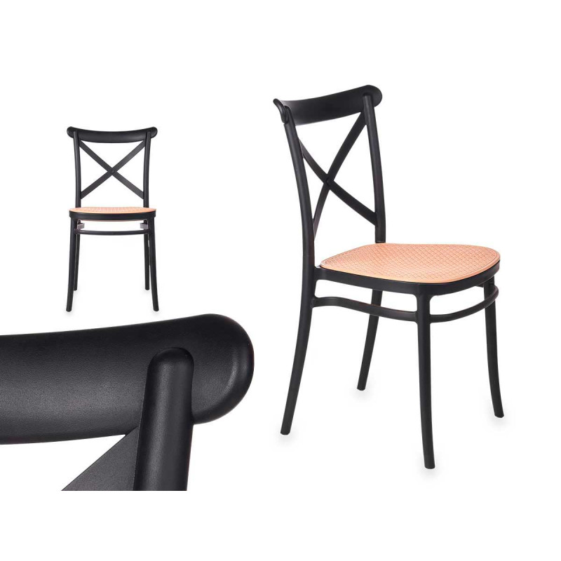 CADEIRA PLASTICA RATTAN PRETO BEGE