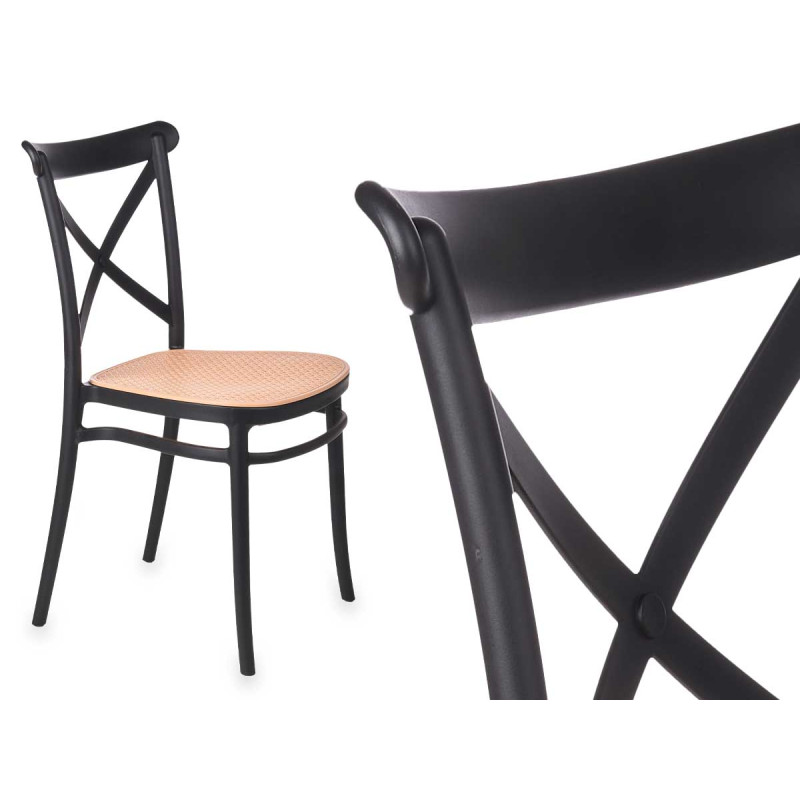 CADEIRA PLASTICA RATTAN PRETO BEGE