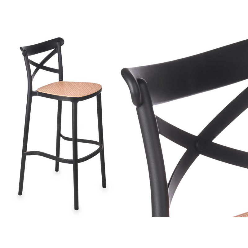 SGABELLO RATTAN PLASTICA NERO BEIGE
