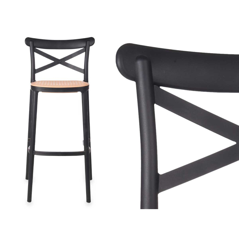 TABOURET ROTIN PLASTIQUE NOIR BEIGE