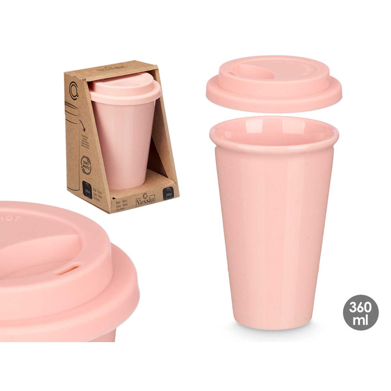 COPO COM TAMPA SILICONE COR DE ROSA 360ML