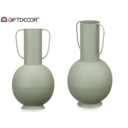 VASE ACIER DOUBLE ANSE VERT PASTEL MOYEN