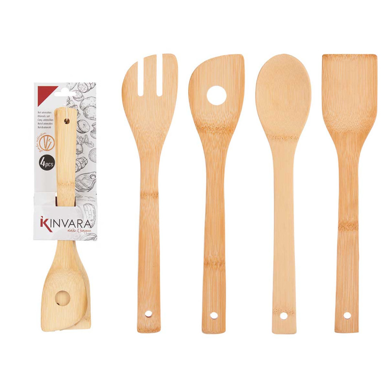 SET 4 PZ BAMBÙ UTENSILI DA CUCINA