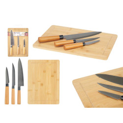 SET TAGLIERE BAMBU CON 3 COLTELLI DA FORMAGGIO