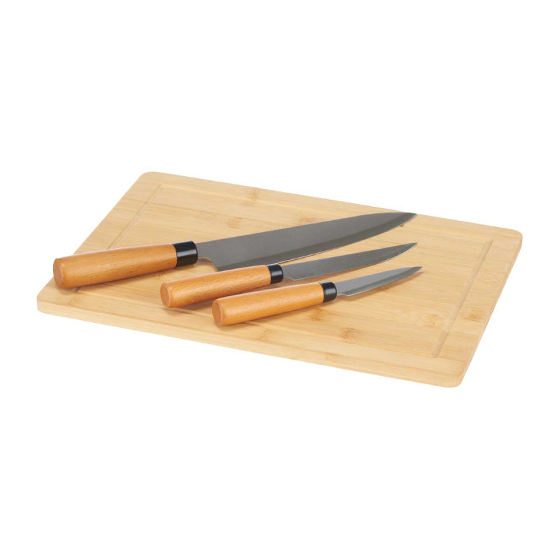 SET TAGLIERE BAMBU CON 3 COLTELLI DA FORMAGGIO