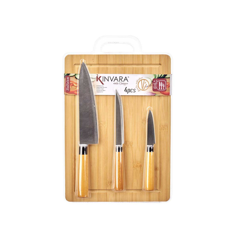 SET TAGLIERE BAMBU CON 3 COLTELLI DA FORMAGGIO