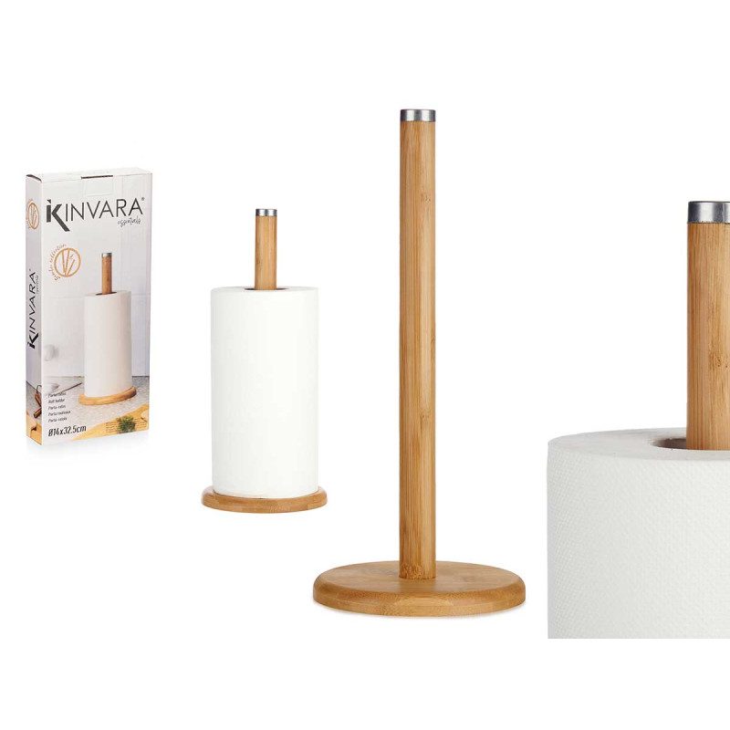 SUPORTE PARA ROLO PAPEL COZINHA BAMBU E AÇO