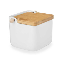 WHITE CERAMIC SALT SHAKER WITH BAMBOO LID