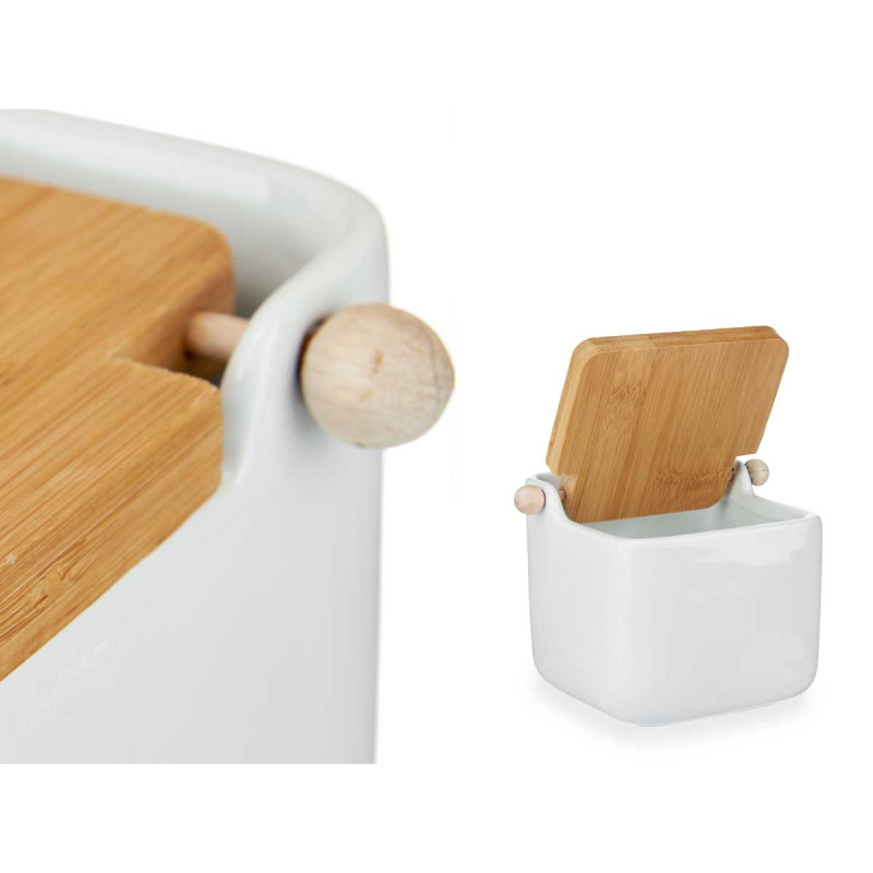 WHITE CERAMIC SALT SHAKER WITH BAMBOO LID