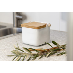 SALERO CERAMICA BLANCO TAPA BAMBU