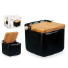 BLACK CERAMIC SALT SHAKER WITH BAMBOO LID
