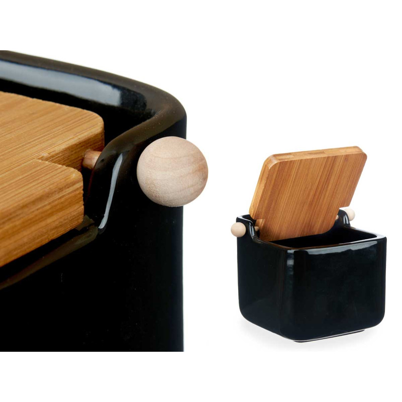 BLACK CERAMIC SALT SHAKER WITH BAMBOO LID