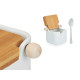 WHITE CERAMIC SUGAR BOWL WITH BAMBOO LID