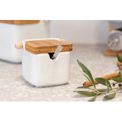 AÇUCAREIRO CERAMICA BRANCO C TAMPA BAMBU