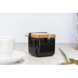 ZUCCHERIERA CERAMICA NERA COPERCHIO BAMBÙ