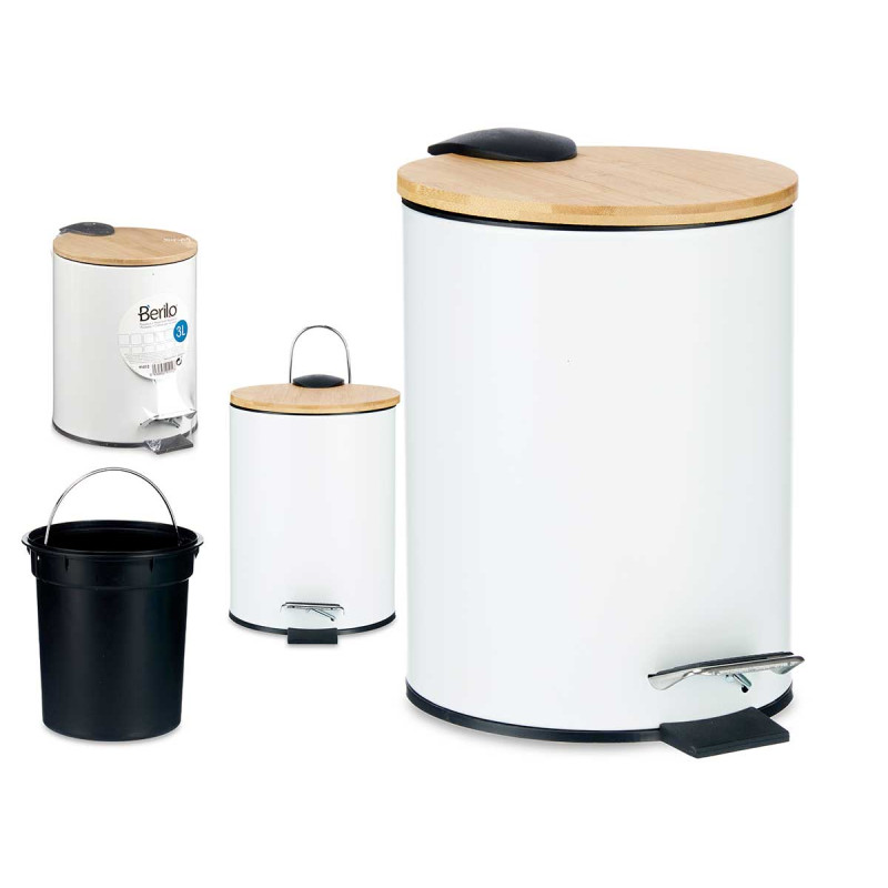 BALDE METAL C TAMPA BAMBU 3L BRANCO