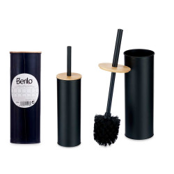 BROSSE TOILETTE MÉTAL COUVERCLE EN BAMBOU NOIR