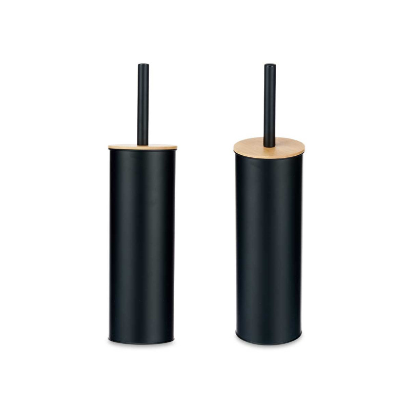 BROSSE TOILETTE MÉTAL COUVERCLE EN BAMBOU NOIR