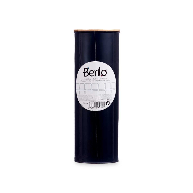 BROSSE TOILETTE MÉTAL COUVERCLE EN BAMBOU NOIR