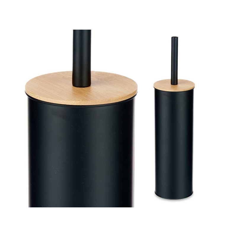 BROSSE TOILETTE MÉTAL COUVERCLE EN BAMBOU NOIR