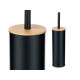 BROSSE TOILETTE MÉTAL COUVERCLE EN BAMBOU NOIR
