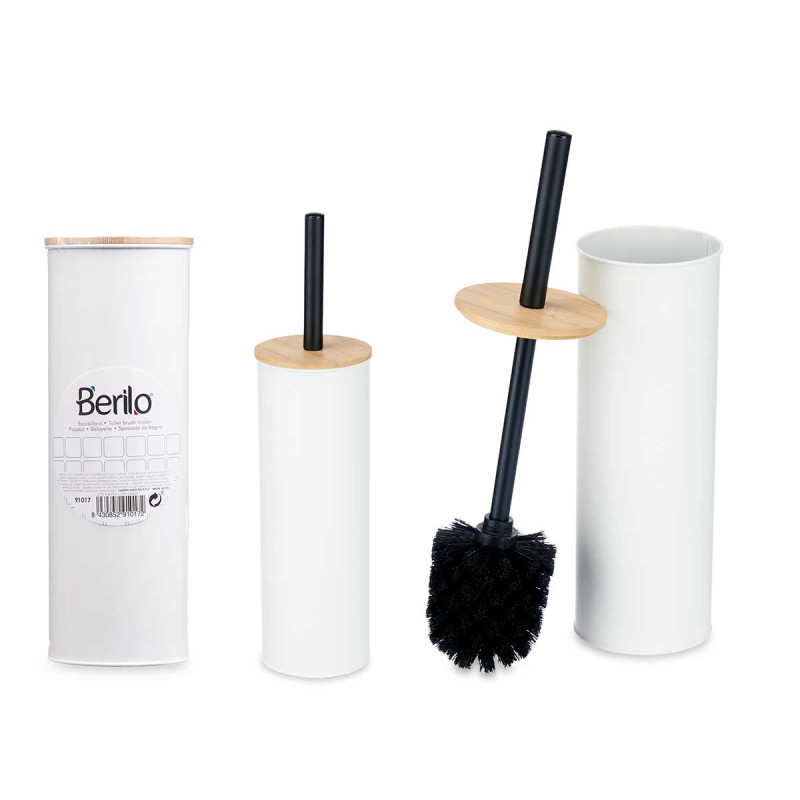 BROSSE TOILETTE MÉTAL COUVERCLE EN BAMBOU BLANC