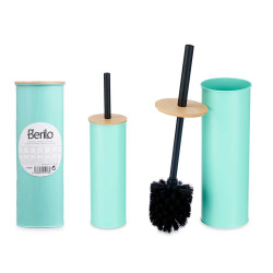 BROSSE TOILETTE MÉTAL COUVERCLE EN BAMBOU MENTHE