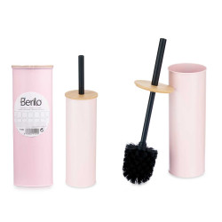 BROSSE TOILETTE MÉTAL COUVERCLE EN BAMBOU ROSE
