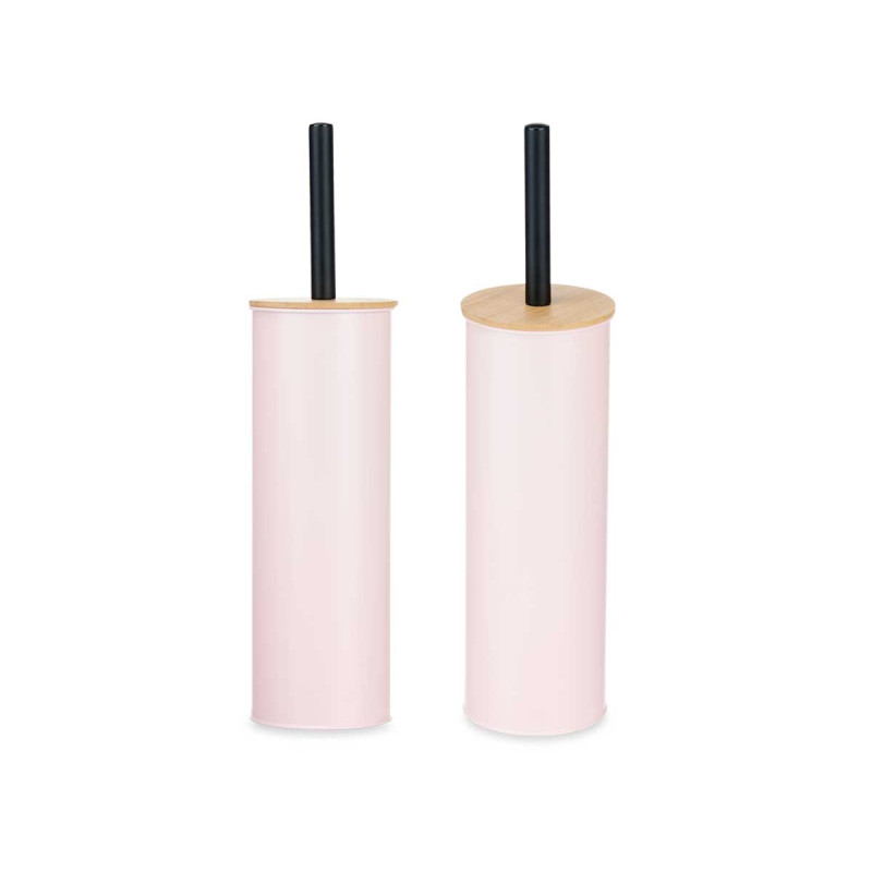 BROSSE TOILETTE MÉTAL COUVERCLE EN BAMBOU ROSE