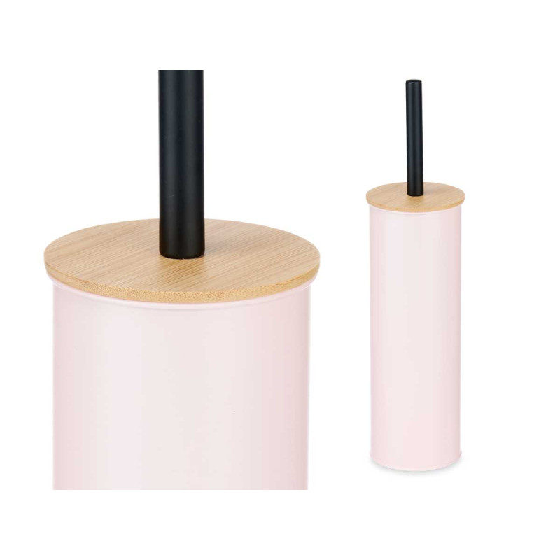 BROSSE TOILETTE MÉTAL COUVERCLE EN BAMBOU ROSE
