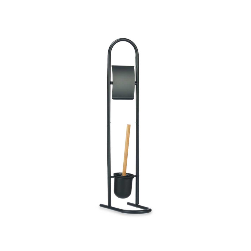 PORTE-ROULEAU/BROSSE TOILETTE MÉTAL BAMBOU NOIR