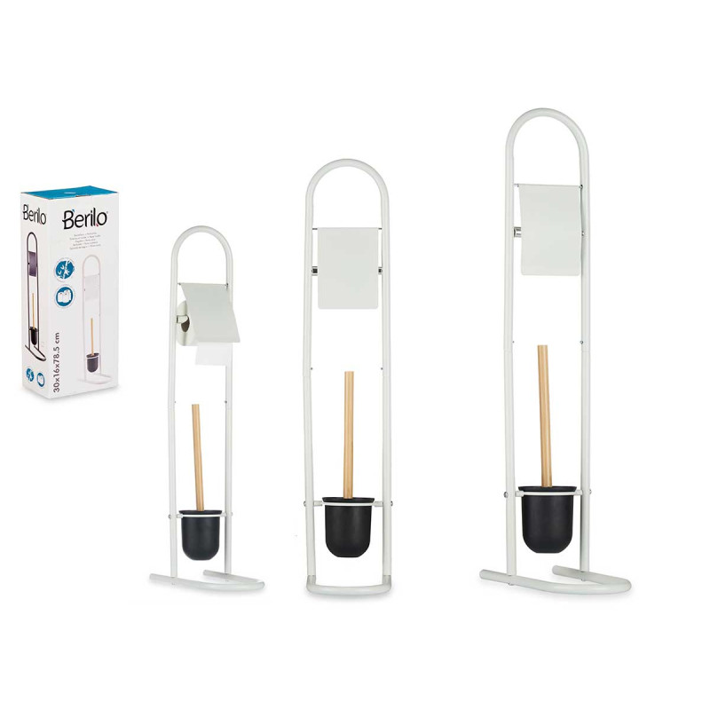 PORTAROTOLO SCOPINO METALLO C/BAMBÙ BIANCO