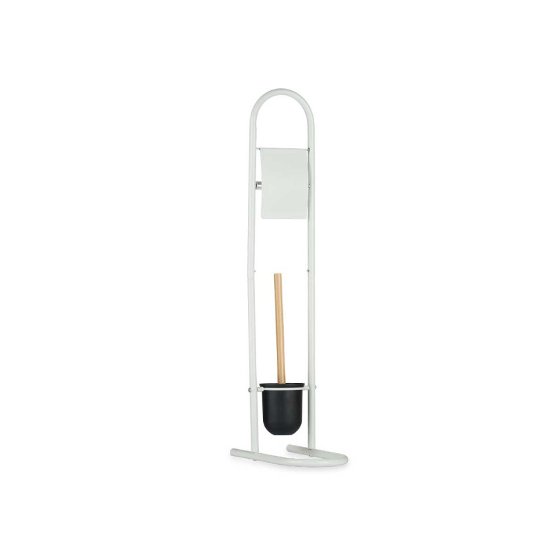 PORTARROLLO ESCOBILLA METAL BAMBU BLANCO