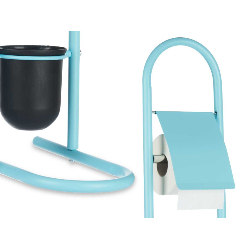 PORTE-ROULEAU/BROSSE TOILETTE MÉTAL BAMBOU BLEU