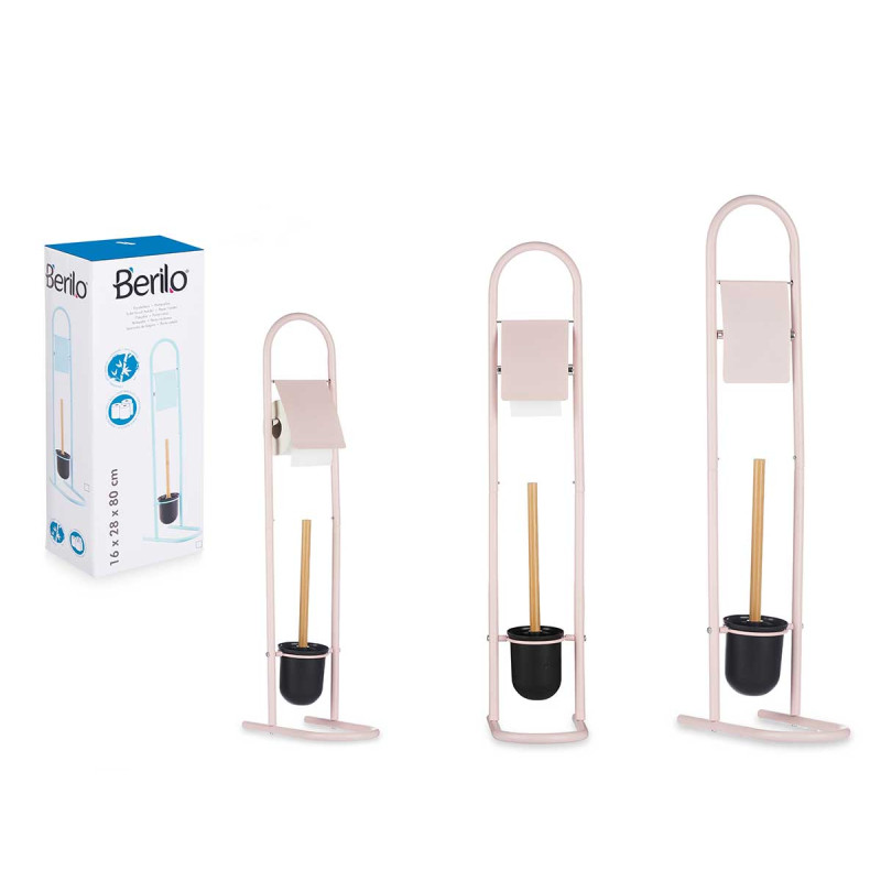 PORTAROTOLO SCOPINO METALLO C/BAMBÙ ROSA